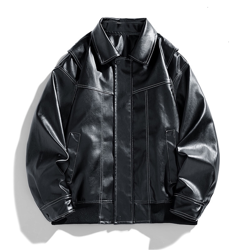 JSN235A578Leisure sports autumn lovers biker jacket loose top hardshell retro personality mens and womens leather coats y240826