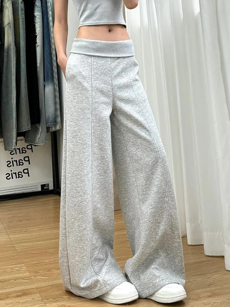 DEEPTOWN Casual Solid Basic Sweatpants Women Y2K Chic Floor Length Bottoms Vintage Streetwear Low Waist Wide Leg Trousers Autumn 240827