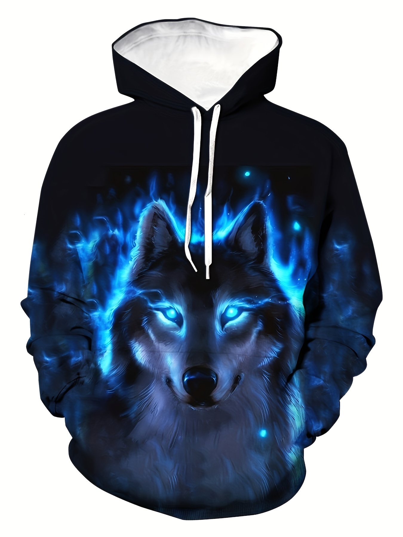 Plus Size Men's 3D Wolf Print Hooded Sweatshirt Oversized Hoodies Designer For Autumn/Winter, Men's Clo