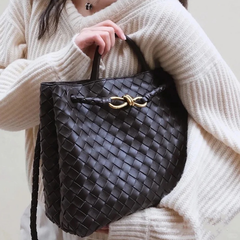 Andiamo handbag luxury designer bag chocolate brown nappa weaving drawstring large Crossbody bag 10A top quality Soft sheepskin Work intrecciato tot