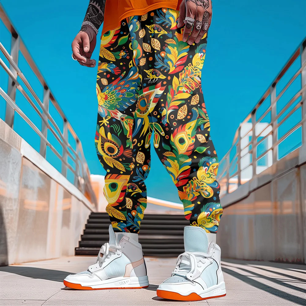 2024 Mens SpringFall casual fashion style sports pants 3D printed Vintage leaf pattern painting black overalls 240819Z