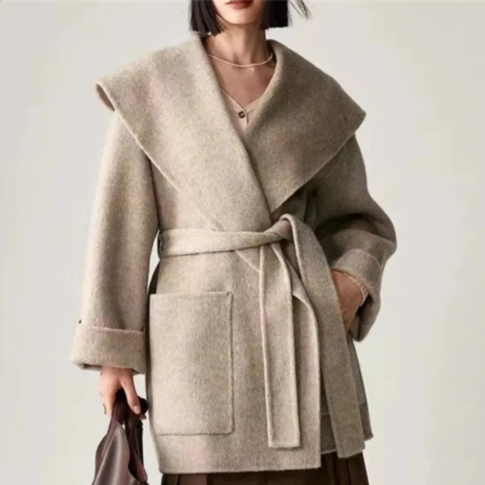 2024 Autumn/Winter Office Womens Wool Jacket Womens Double sided Wool Coat Womens Camel Big Collar Fashion Wool Coat Womens 240827