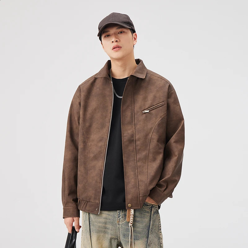 Veste en cuir hommes mode automne hiver rétro vestes faxu manteaux décontractés high streetwear vintage provives vêtements top 240826