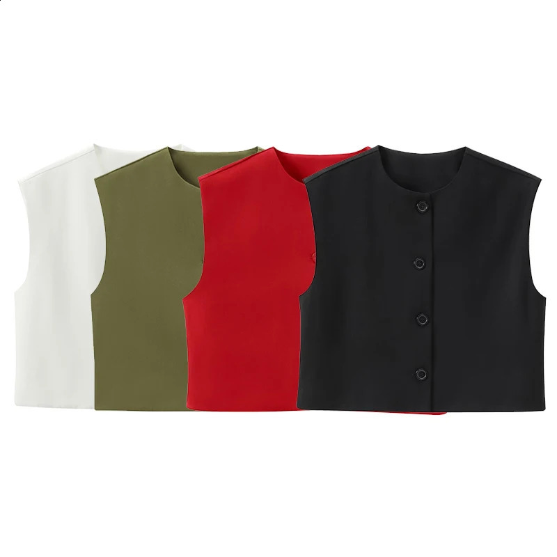 Willshela Women Fashion Solid Single Breasted Waistcoats Vest Vintage ONeck Sleeveless Jackets Female Chic Lady Tank Tops 240826