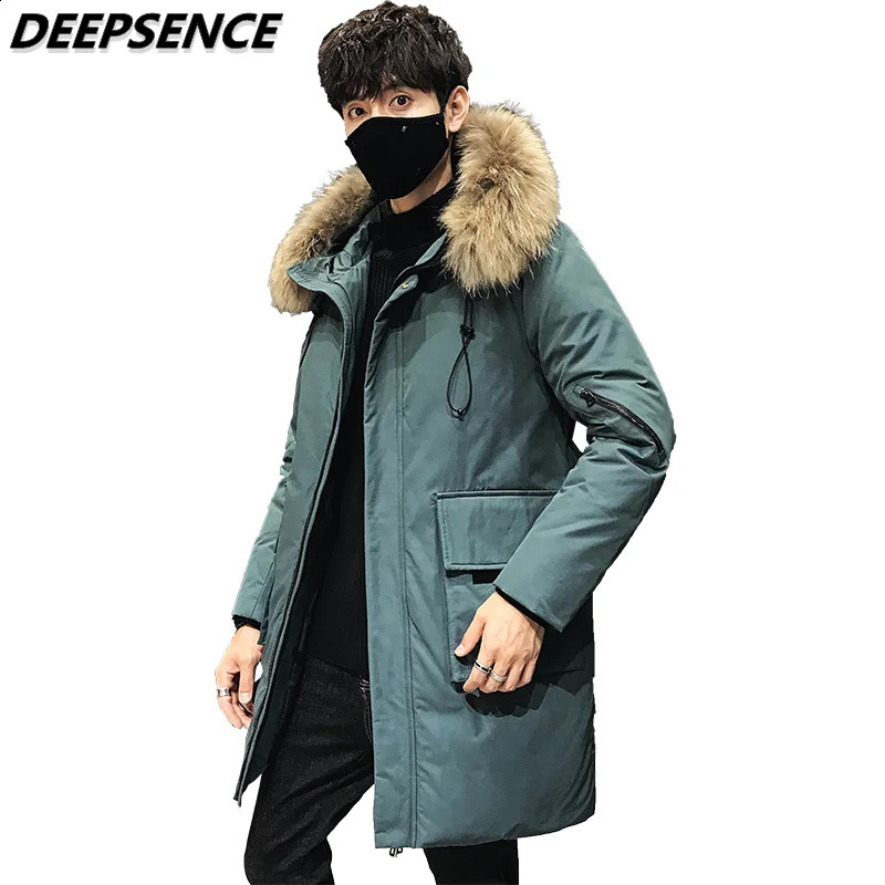 Mens Down Jacket Medium to Long Fashion Winter Thick Inflatable Coat White Duck Down Casual Hooded Park Jacket Mens Clothing 240826