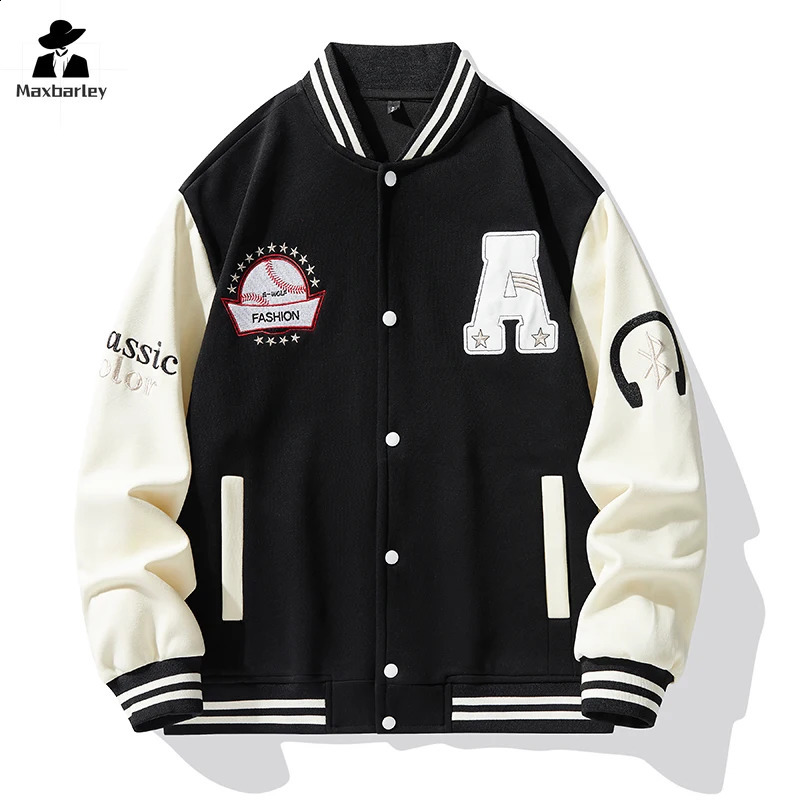 Hip Hop Jacket Mens Retro Embroidered Long Sleeve Baseball Suit Coat Street Y2K Womens Stitching Casual Jacket Spring 240826