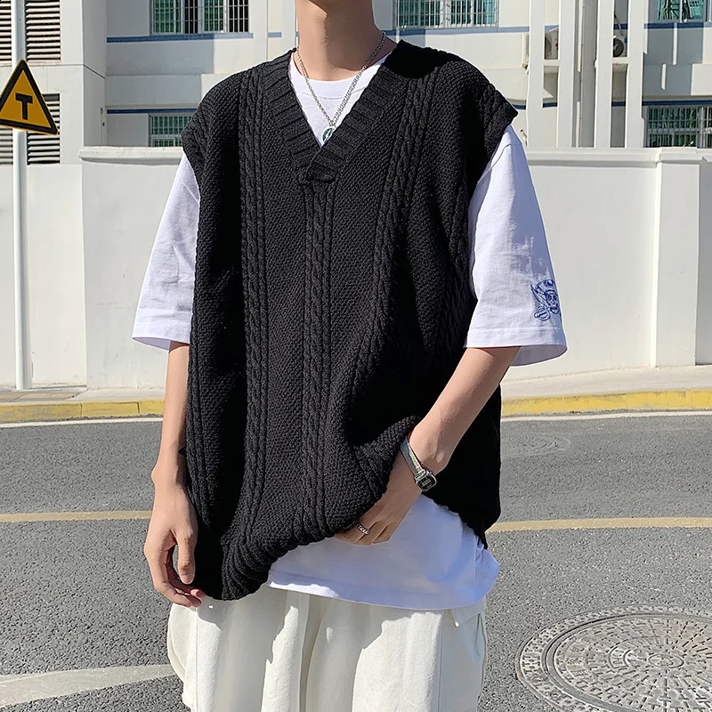 Vest de pull hommes simples tout-correspondant V-Neck Solid Souless Sans manches mâles de base Basic Cozy Corée INS INSURE TRITÉ PLUS SIME M-3XL