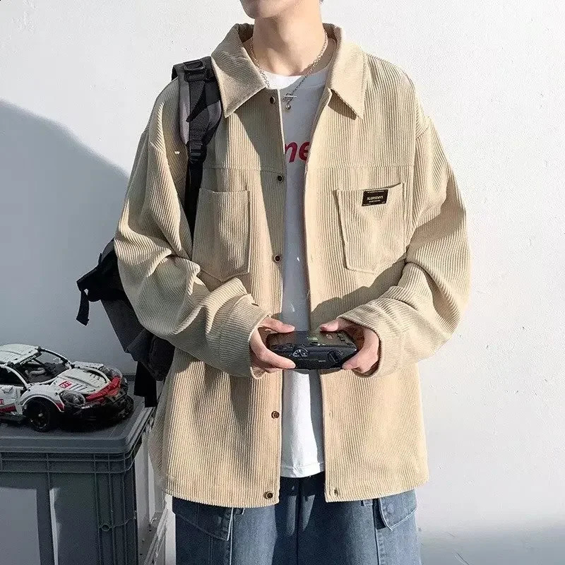 Corduroy Mens Long Sleeve Shirt Spring/Summer Loose Jacket Casual Top 240827