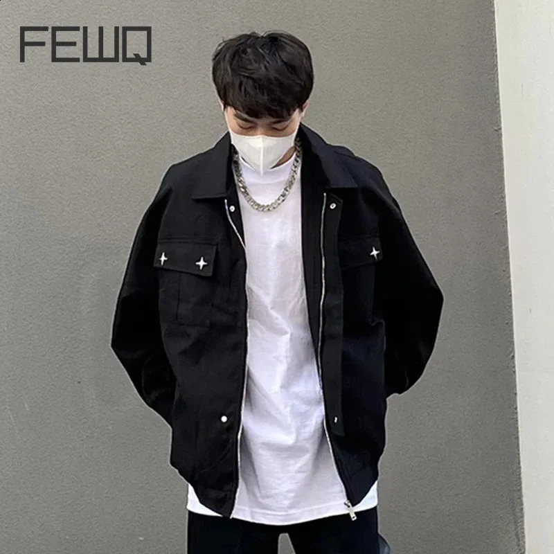 FEWQ American Fashion Lapel Workwear Pilot Jacket Mens High Street Jacket Cotton Darkwear Long Sleeve Male Tops 24E2005 240826