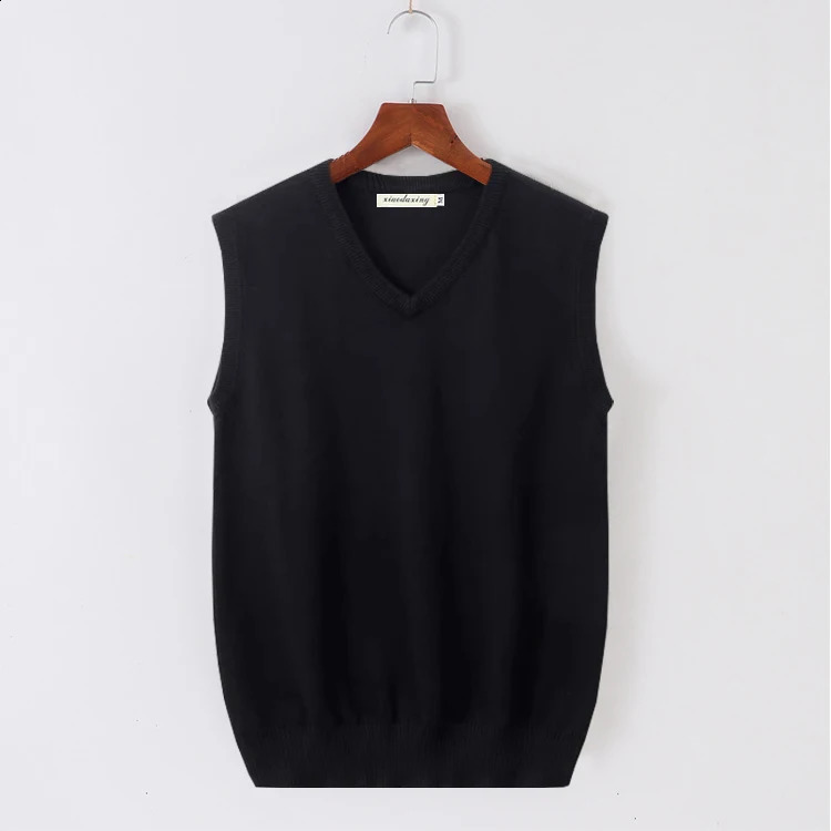 Mens Fashion Knitted V Neck Sleeveless Vest Sweater School Uniform Solid Tops Cotton Blend Beige Loose Casual All-match C122 240826