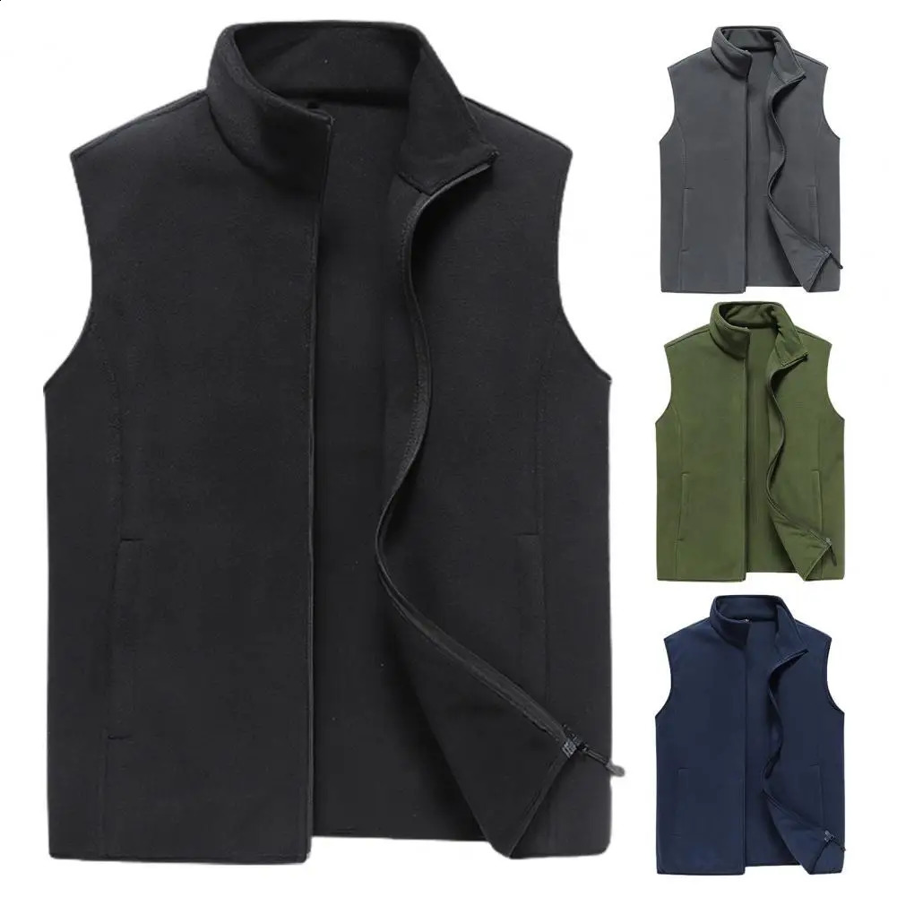 Fleece Vest For Men Zipper Cardigan Thick Warm Waistcoats Casual Outwear Thermal Softshell Vests Sleeveless Jacket Men Clothing 240826