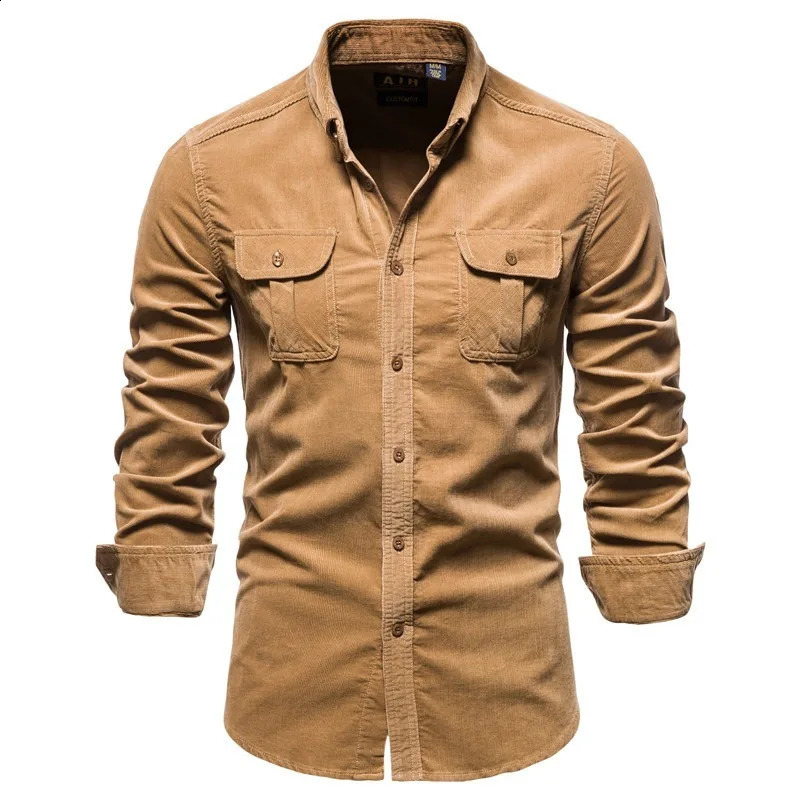 chemise pour hommes de haute qualité coffre simple 100% pur coton homme shirt business mode décontracté couleurs en velours slim slim fit 240827