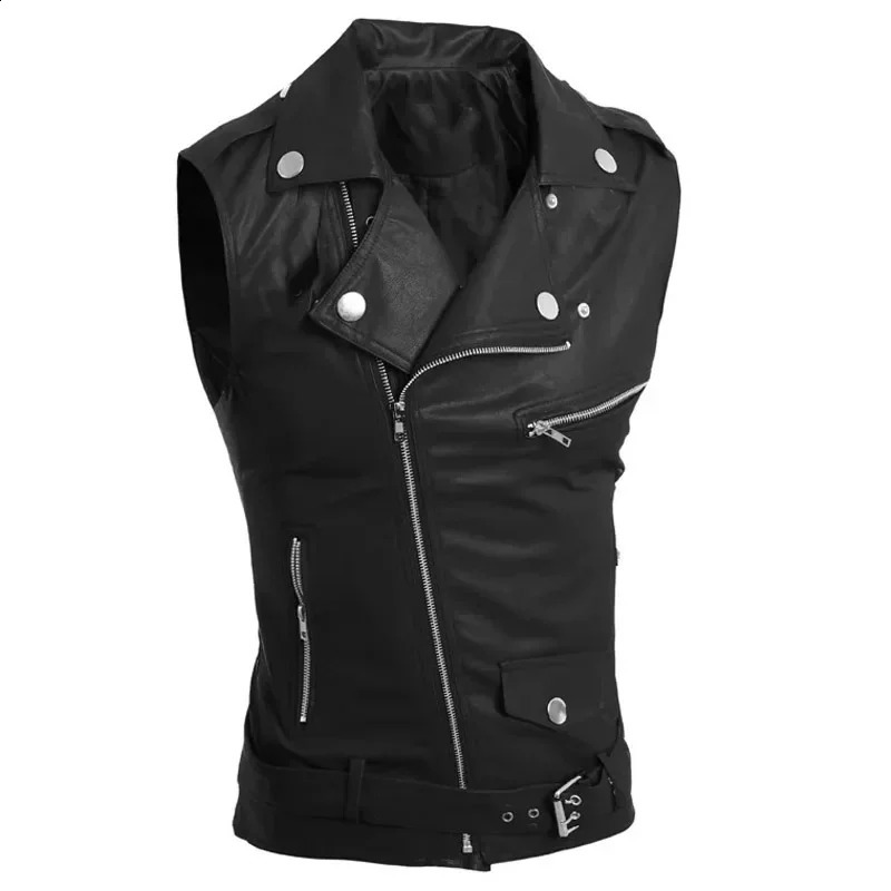 casual PU Men Vest Waistcoat Winter Jacket Turn-Down Vests Thicken Warm Coat Sleeveless Leather Clothes Male Clothing xx 240826