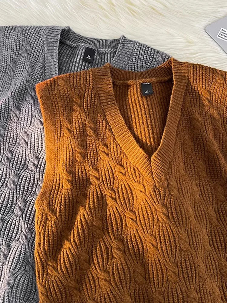 Spring Fall Korean Style Fashion Women Sleeveless Sweater Vest V Neck Knitted Pullover Jumper Top Knitwear Outerwear C140 240826