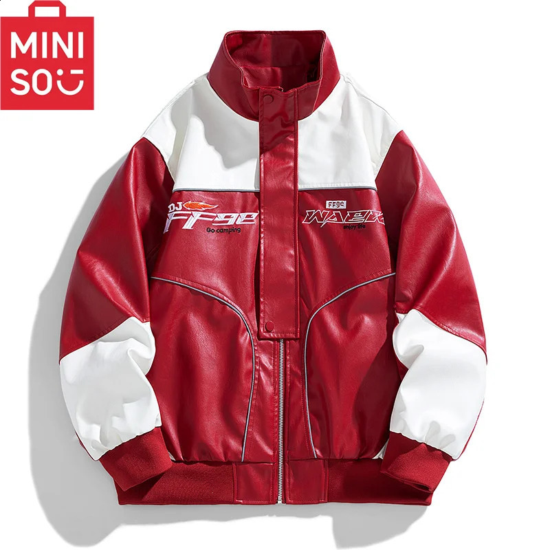 MINISO leather jacket mens spring 2024 and autumn clothing motorcycle handsome American s 240826