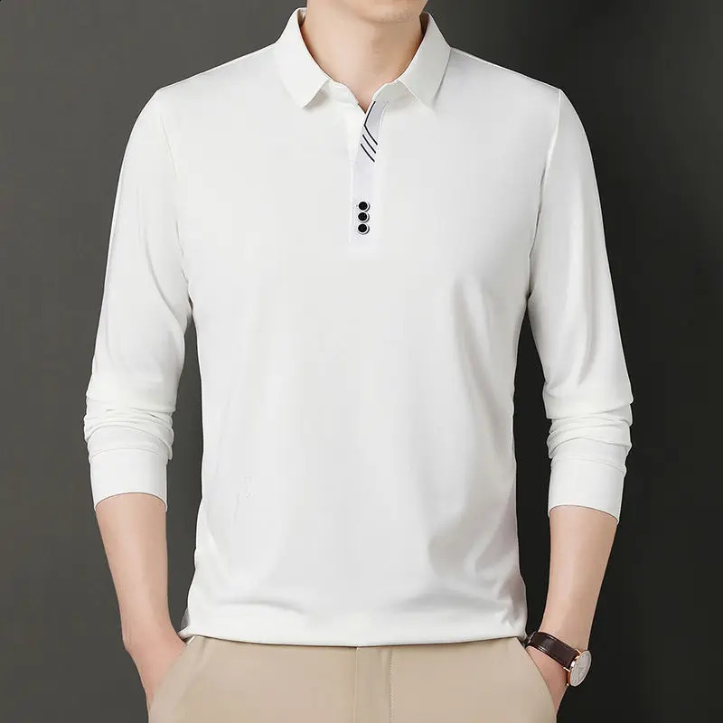 Spring Solid Color Turn-down Collar Long Sleeve Polo Shirts Man Loose Casual Formal Pullovers All-match Cotton Mens Clothing 240826