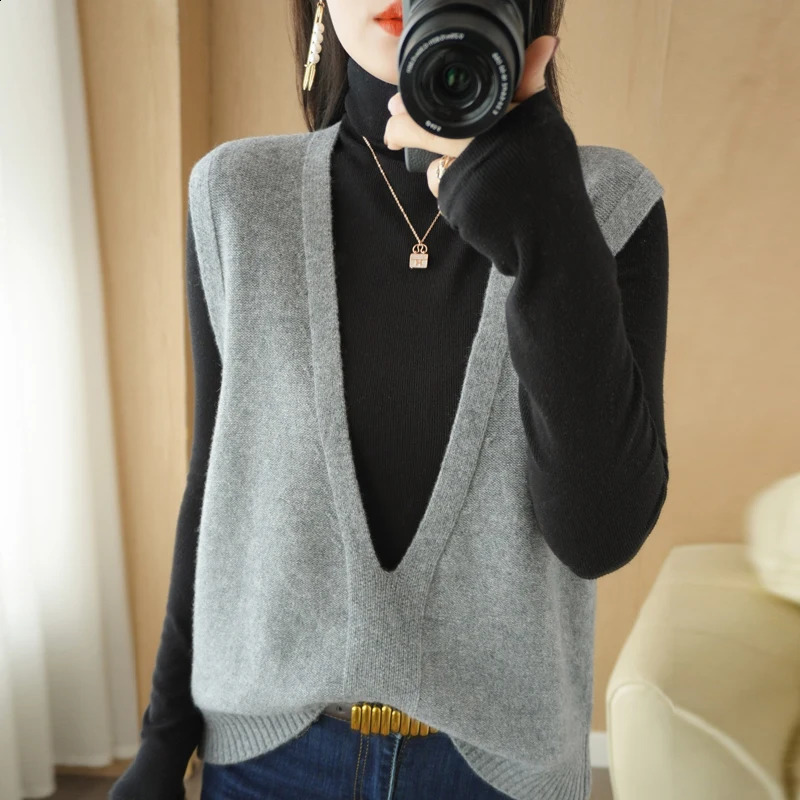 Pilon d'automne et hiver en tricot gilet en liberté Vneck mode Allmatch Couleur solide uster usage sexy Pullage féminin régulier 240826