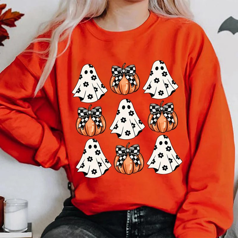 Sweat-shirt imprimé Halloween Ghost Pumpkin pour femmes Casual manches longues surdimensionnées Halloween Sweatshirts Hiver Automne Pulls 240827