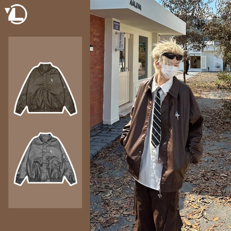 Mens Motorcycle Retro Leather Jacket Autumn Couple Casual Lapel PU Coat Side Pockets Bomber Fashion Pilot Outwear Male 240826