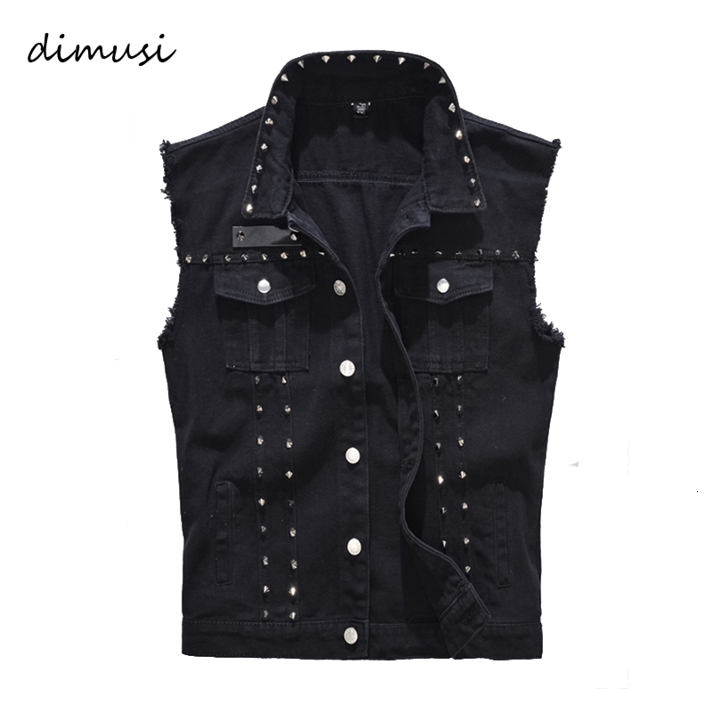 DIMUSI Spring Autumn Mens Vest Vintage Denim Jeans Vest Male Black Sleeveless Jackets Men Rivet Hole Jeans Waistcoats 5XLTA338 240826