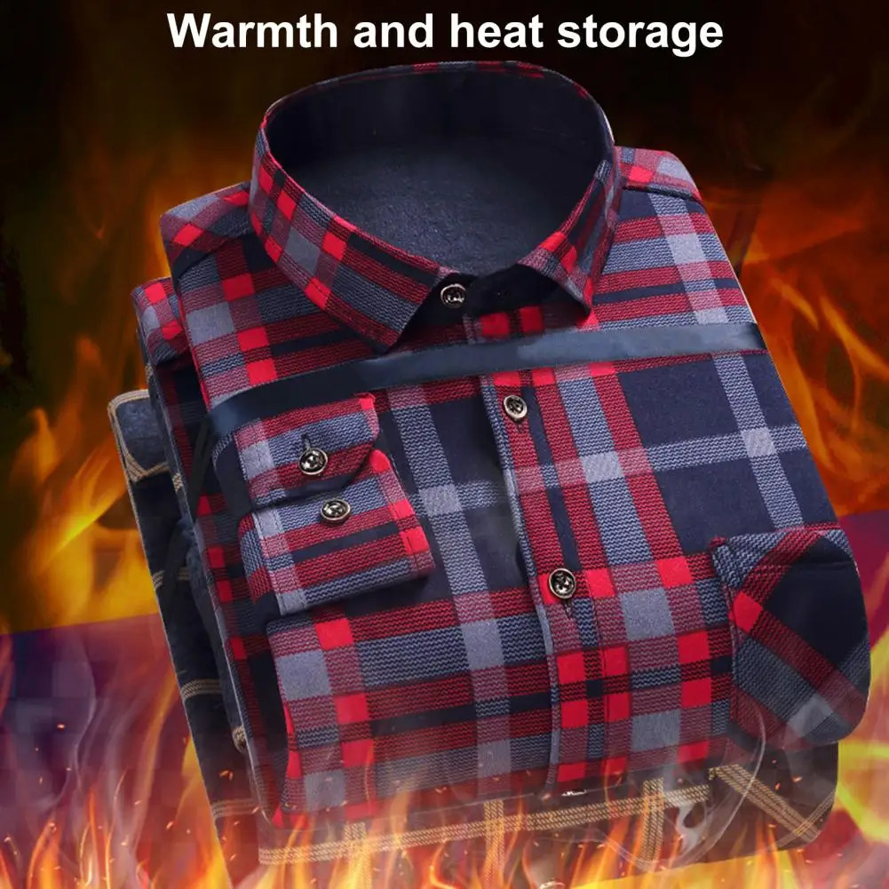 Mens winter plain weave shirt soft long sleeves thick plush warm cardigan single spring outfit suitable for daily wear 240827