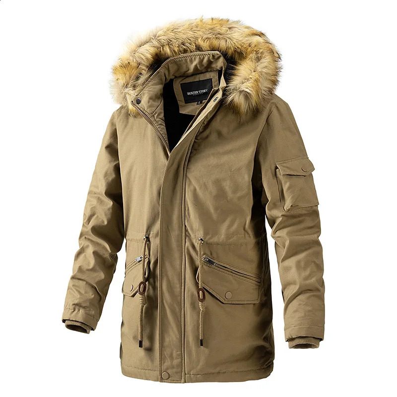 Mens autumn and winter fashionable cotton coat mens clothing casual wool lined hooded washed long cotton padded coat M-2XL 240826