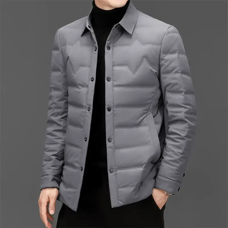 Mens lightweight winter down jacket warm weight loss rack collar hoodless mens thin jacket 240826