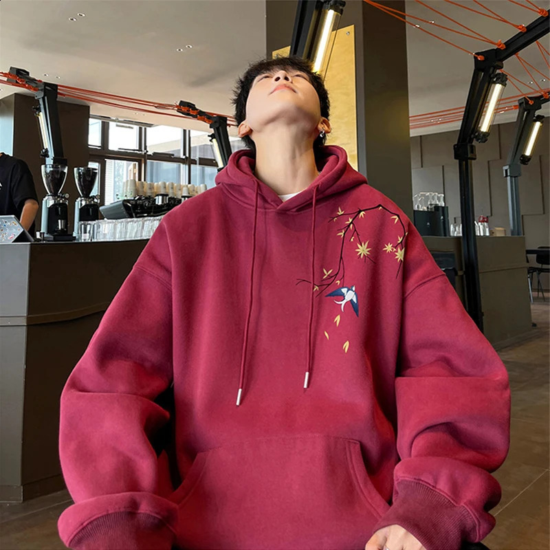 Autumn Cartoon Bird Printed Hoodies For Men in Oversized Fleece Hooded Sweatshirts Hip Hop Fashion Y2K Pullover Hoodie 240826