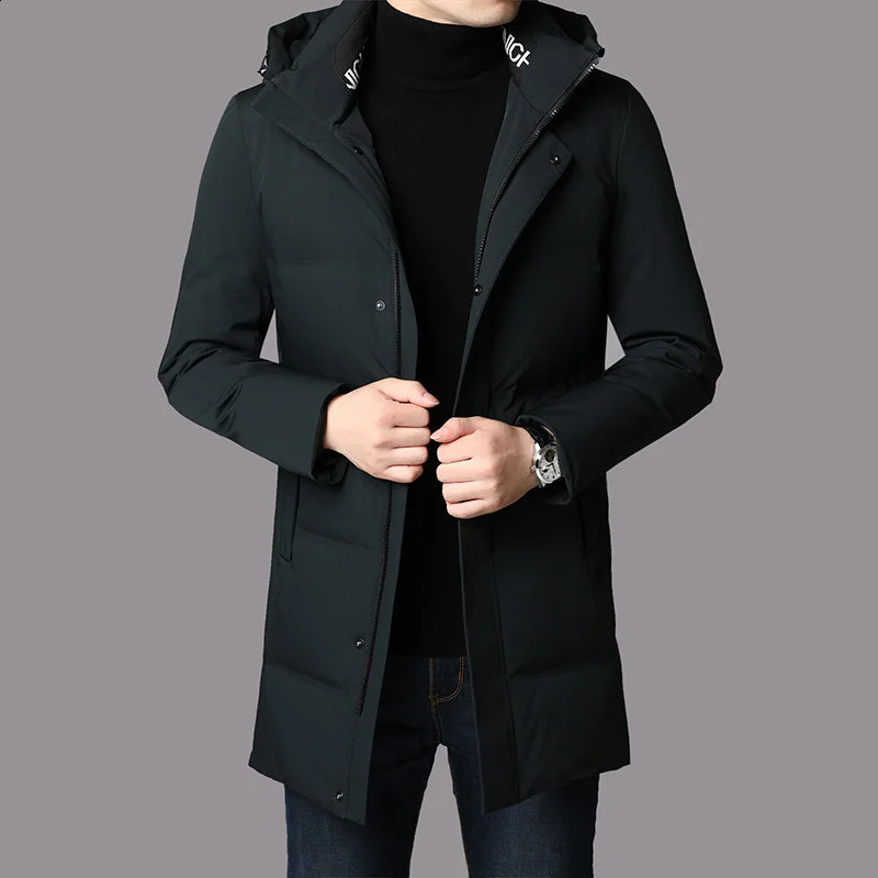 High quality mens winter white duck long jacket thick warm jacket hooded jacket 240826