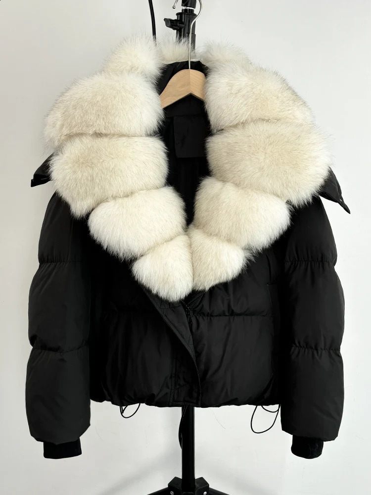 Fashion 90% Duck Down Jacket Winter Womens Warm Coat Oversized True Fox Fur Collar Thick Coat 240826