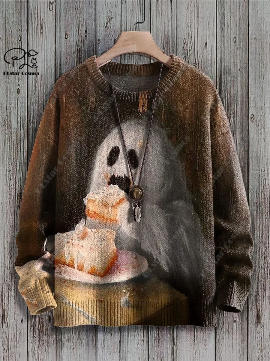 3D Printing Halloween Custom Series Horror Ghost Skull Witch Black Cat Pattern Ugly Sweater Street Casual Winter Sweater W-6 240827