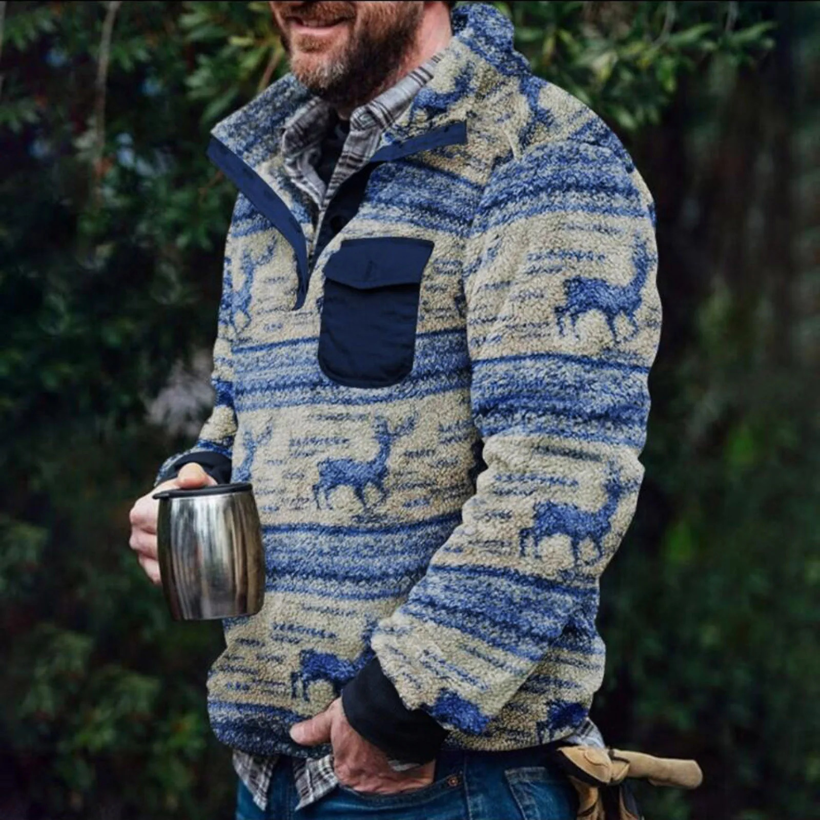 Mens warm long sleeved ethnic hooded jacket casual sweater outdoor sweater autumn and winter jacket plush top 240827