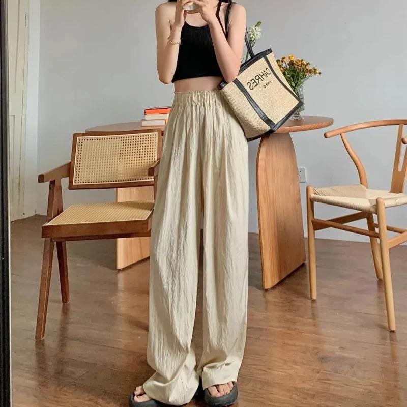Pantalon élastique à la taille élastique Long Pantalon de jambe décontractée pour le pantalon de parachute de la jambe droite haute taille