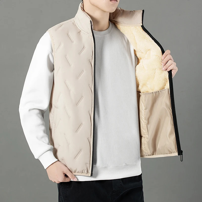 Winter Mens Warm Jacket Rectangular Embossed Fashion Vest Fleece Windproof Large Size Jacket Solid Color Casual Coat 5XL 240826