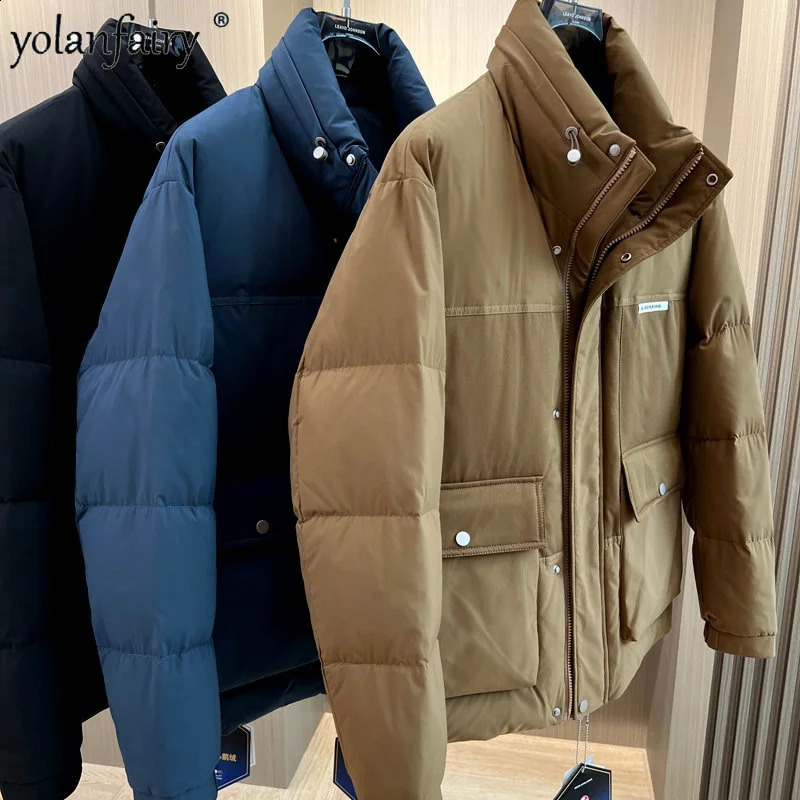 Winter Short Jacket Mens Stand up Collar Work Clothes Mens White Goose Trend Lightweight Paddle FC 240826