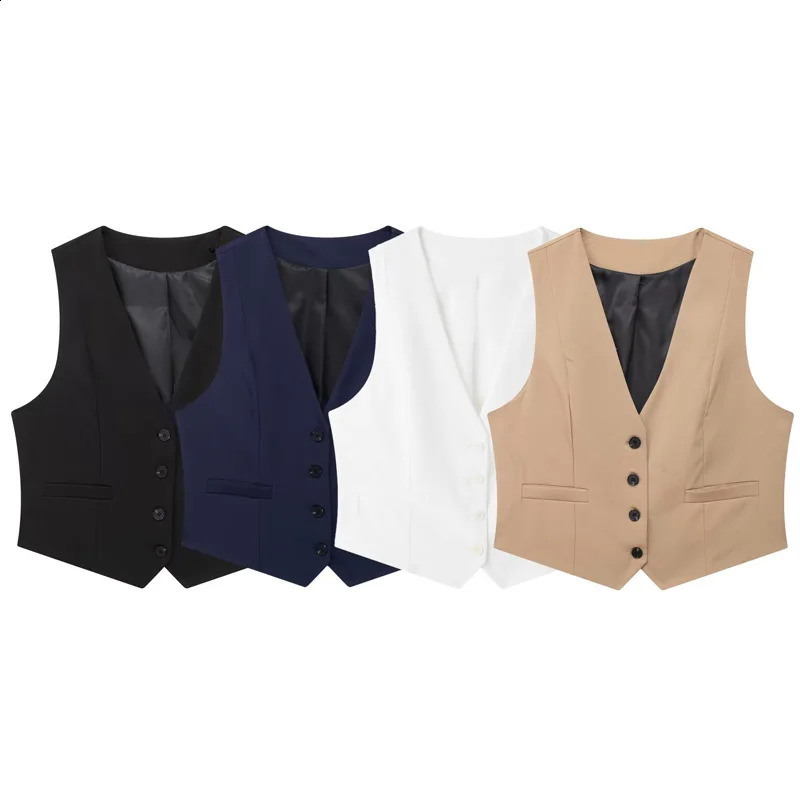 HXAO Short Vests For Women Sleeveless Blue Black White Khaki Waistcoat Womens Tailored Vest Solid Summer Working 2024 240826