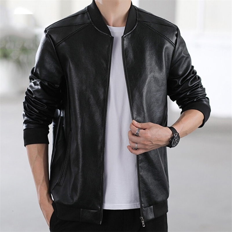 TRAF 2024 Leather Men Spring Korean Comfortable Slim Trend Handsome Mens Jacket Motorcycle Leisure y240826