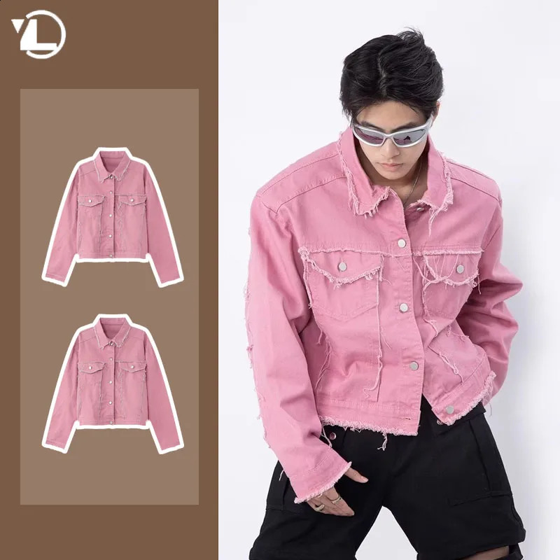 Vintage Tassel Denim Jackets Mens Spring Hip Hop Trendy Single Breasted Fashion Cowboy Coat High Street Unisex Outwear 240826