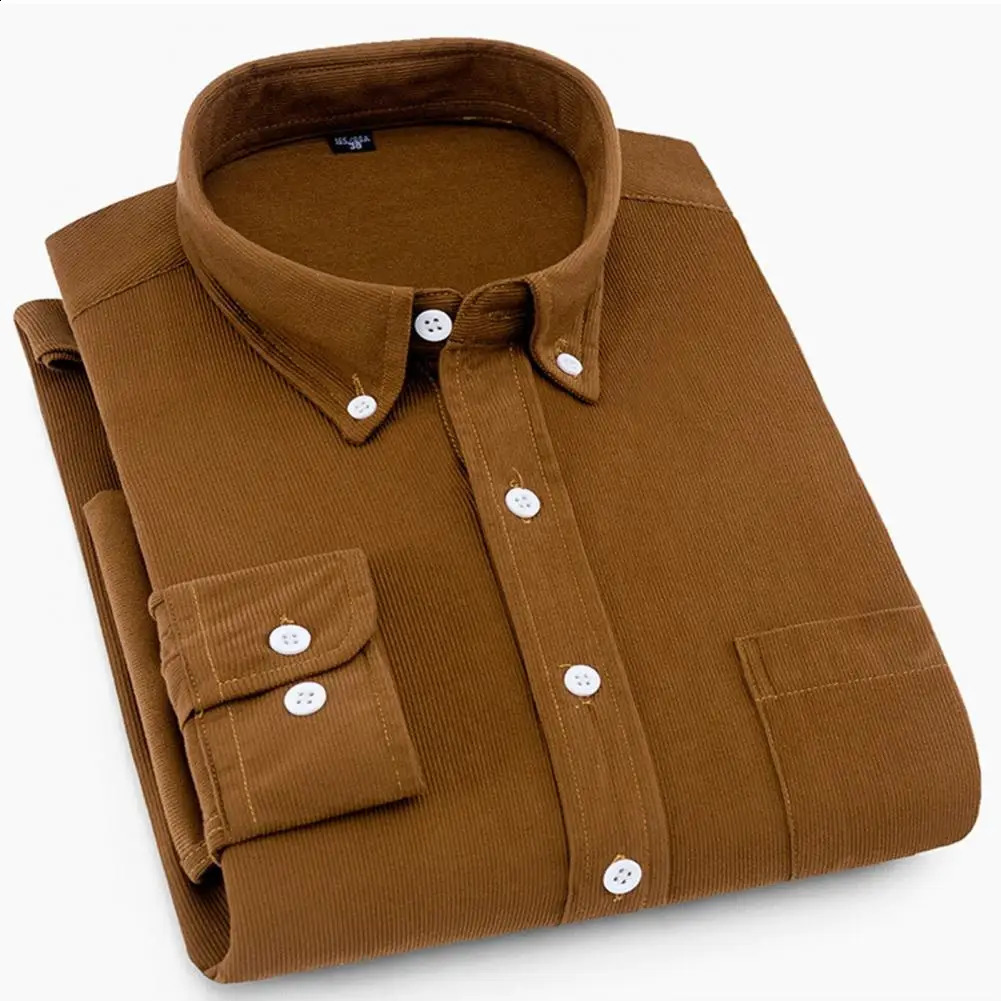 3XL autumn and winter velvet thick large Corduroy casual iron free mens long sleeved shirt high-quality solid color 240827