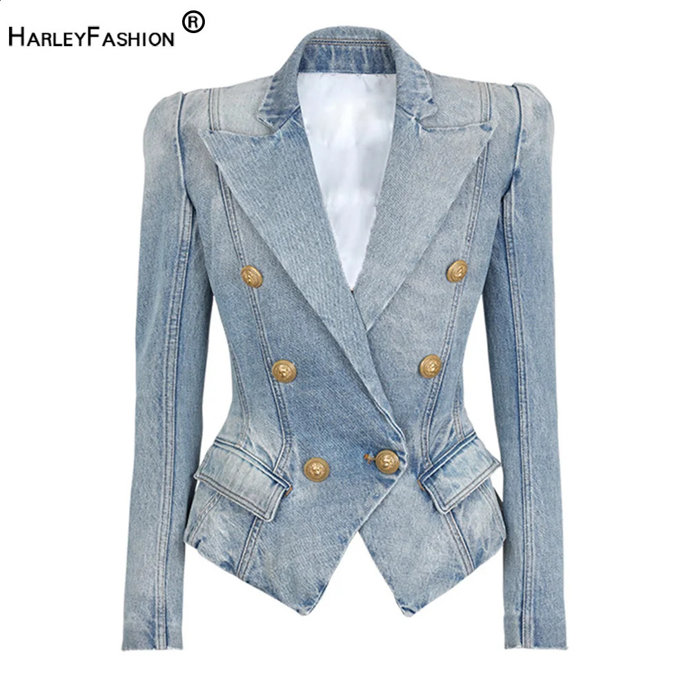 High quality womens washed denim jeans jacket double chest ultra-thin short womens casual jacket 240827