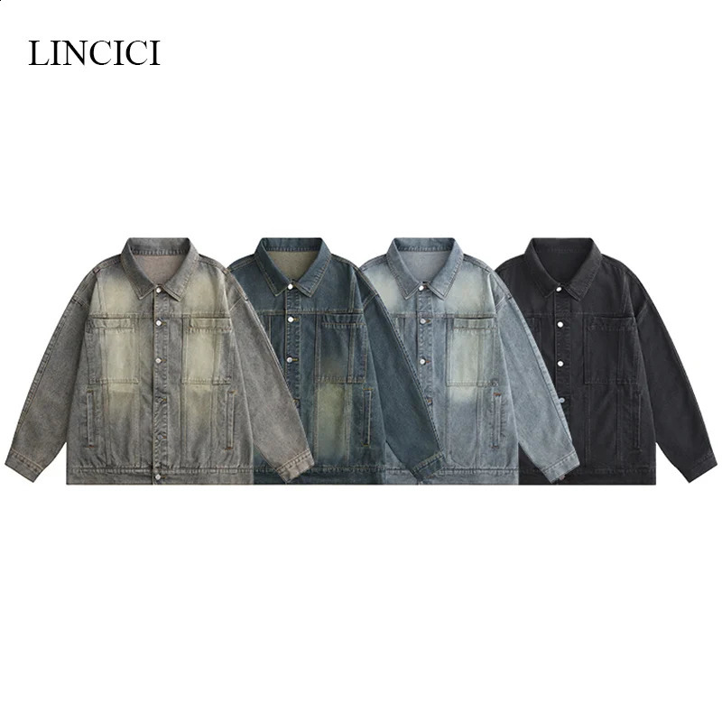 M-3XL Spring and Autumn Mens Cowboy Jacket Washed Multi Pocket Retro Loose Versatile Youth Jacket 240826