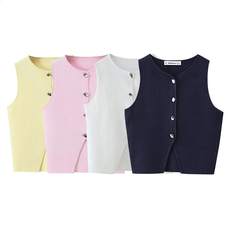 Willshela Women Fashion Solid Single Breasted Knitted Vest Tank Tops Vintage ONeck Sleeveless Female Chic Lady Top 240826