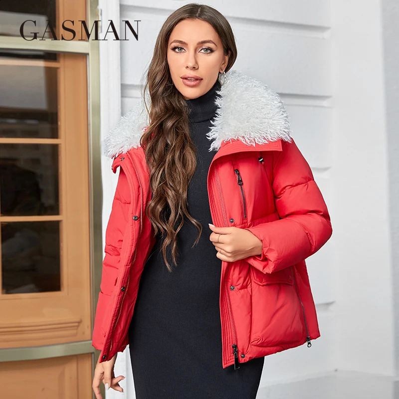 GASMAN Fashion Winter Parkas Womens Short Leather Collar Ultra Thin Casual Hooded Warm Down Jacket Womens Coat 83919 240826