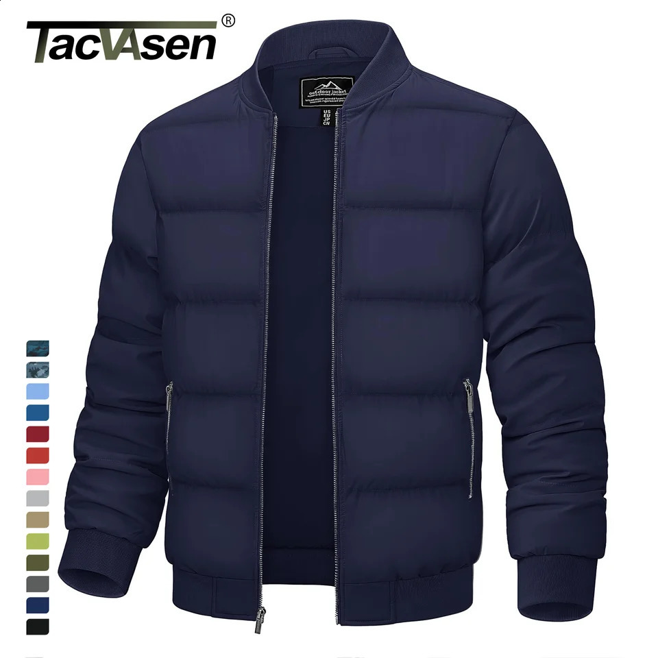 TACVASEN winter paddle inflatable jacket mens full zipper quilted bomber jacket zipper pocket casual warm jacket windproof jacket 240827