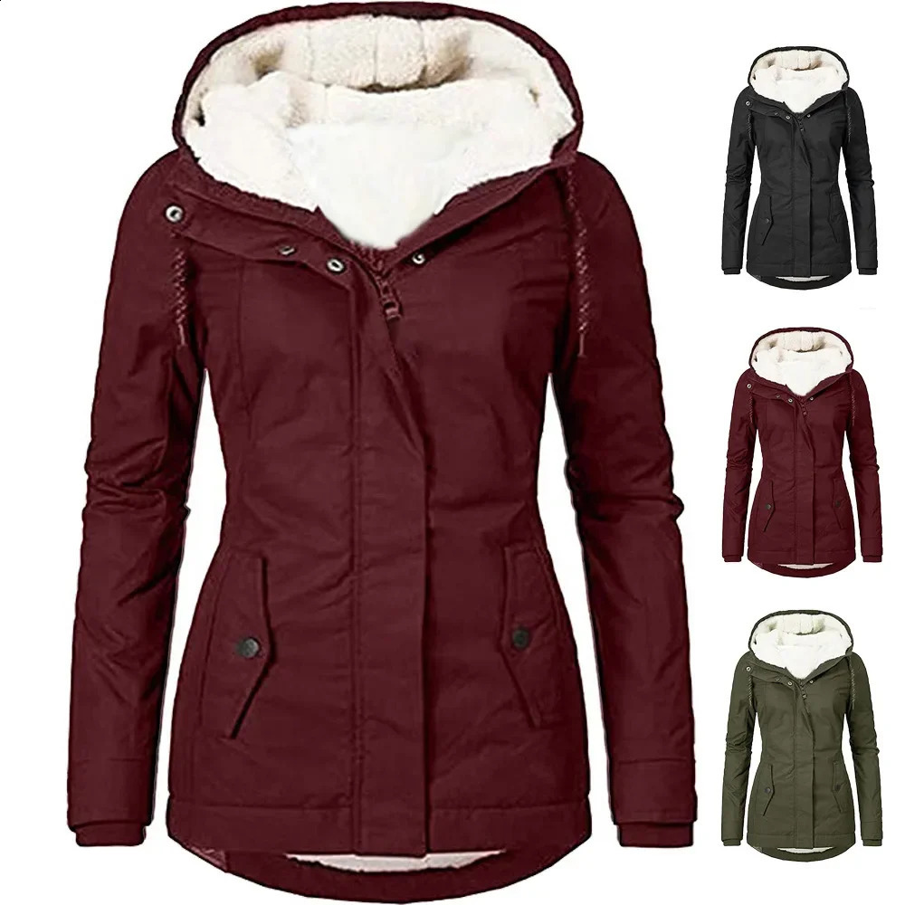 Zipper outdoor womens jacket windproof waterproof hooded jacket autumn winter long sleeved solid color top 240826