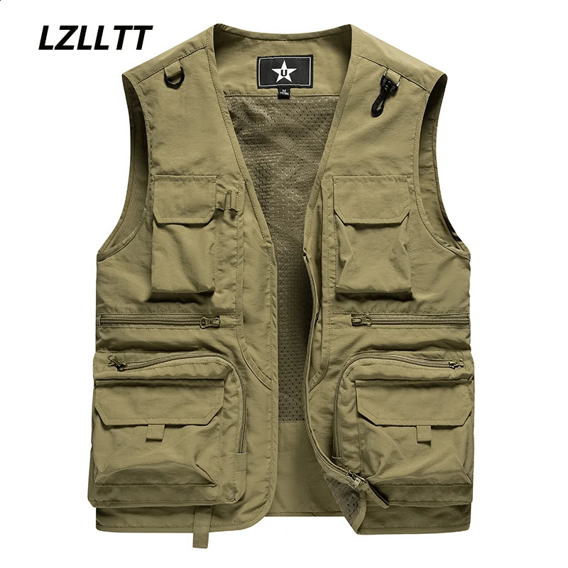 Summer Mens Many Pocket Tactical Hiking Fishing Vest Man Pographer Waistcoat Mesh Cargo Sleeveless Jacket Tool Vest 240826