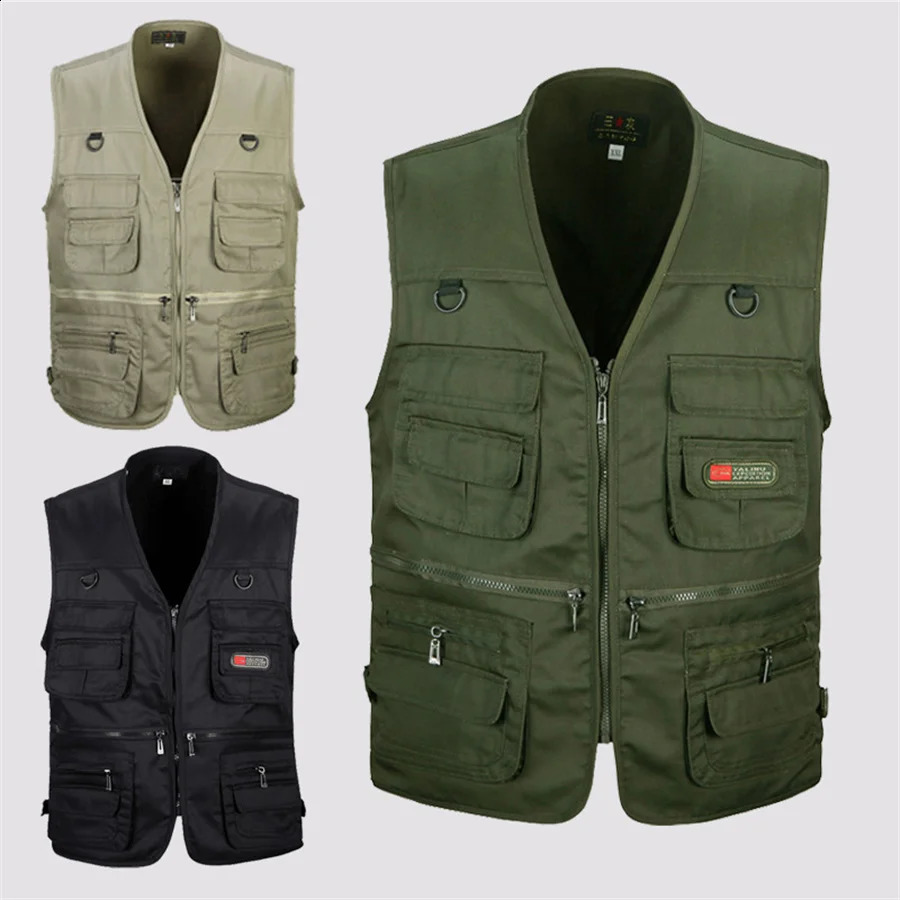 Men Tactical Hiking Fishing Vest Multi-pocket Pographer Cargo Waistcoat Outdoor Leisure Male Sleeveless Work Jacket 240826
