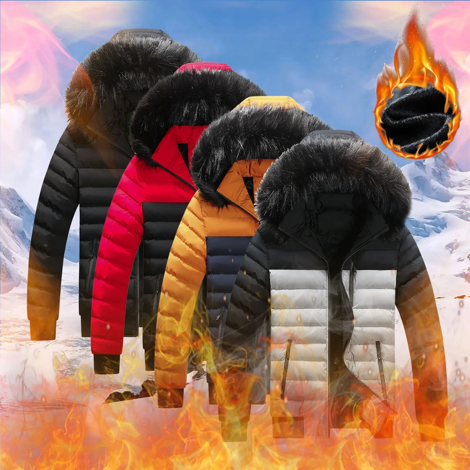 Winter jacket mens fur collar warm thick Parka mens jacket wool lining down jacket wool hooded snow Parka 240826