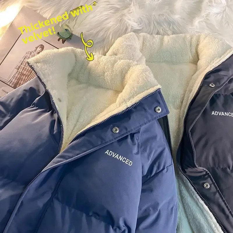 Thick wool lined cotton jacket fashionable Korean cashmere cotton lining casual jacket loose suitable for mens winter 240827