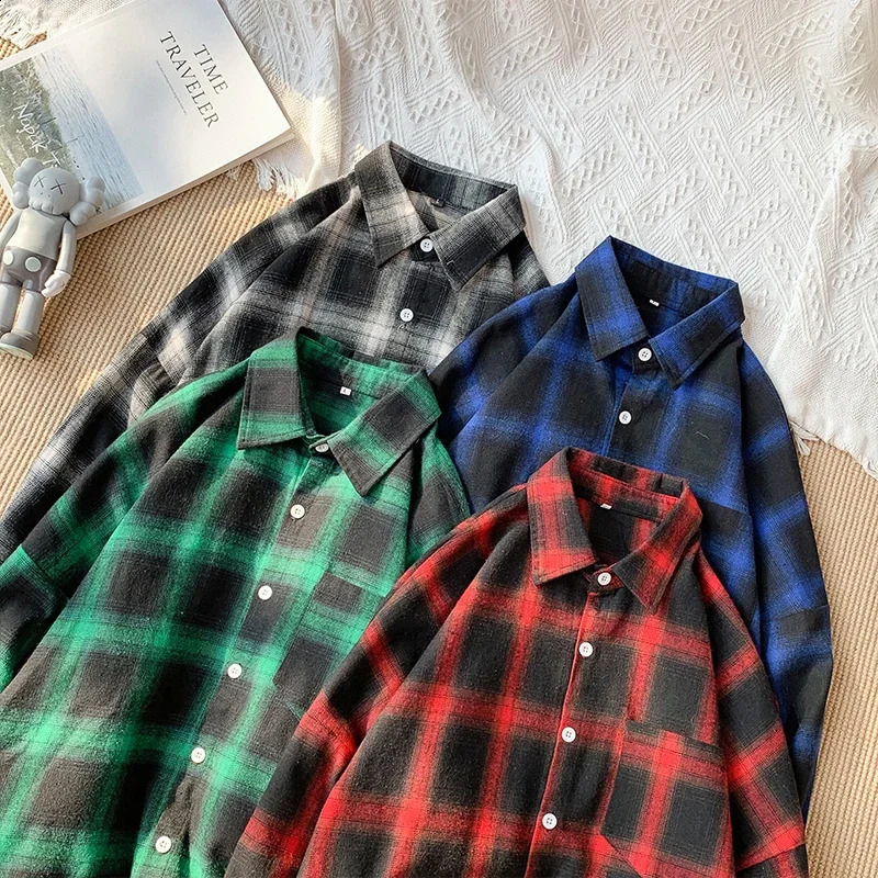 Ins Fashion Plaid Shirts for Men Autumn Winter High Quality Casual Flannel Men Retro Long Sleeves Shirt Streetwear Blouses 240826